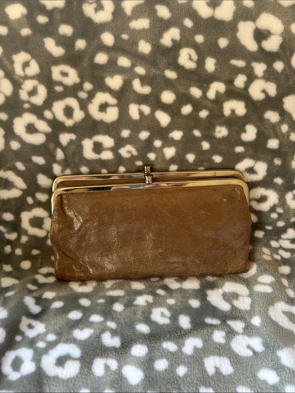 HOBO Brown Leather Kiss-Lock Wallet with Gold Frame